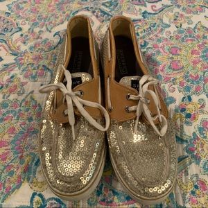 Sperry Gold Sequin Top Sider Lace Up Deck Shoe